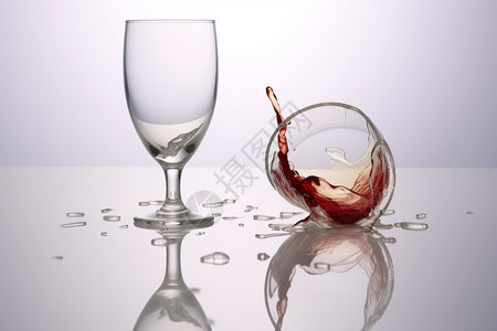 白色背景上破碎的红酒杯图片