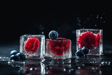 新鲜水果冷冻的冰块图片