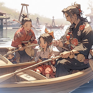 一家人在划船背景图片