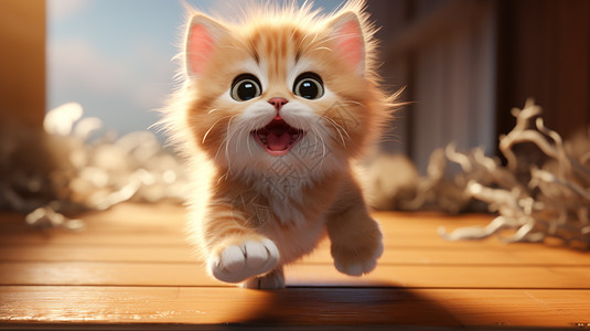 高兴跳跃的小猫图片