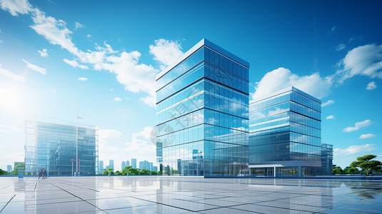 蓝天白云下的商务楼和办公楼背景图片
