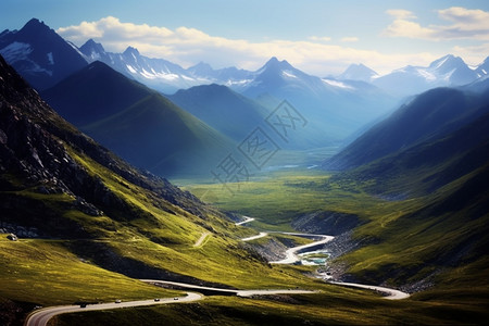 唯美路绿意盎然的山谷背景