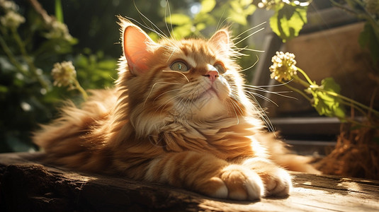 坐在阳光下的小猫图片