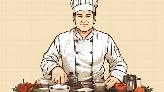 中国厨师插画图片