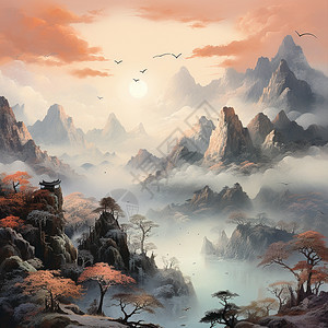 中国的山峰绘画图片