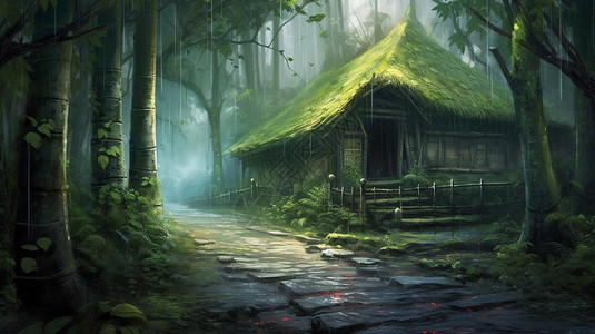 幽静的竹林小屋图片