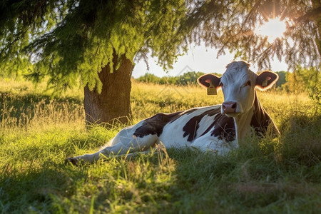 草地上休息的牛动物高清图片素材