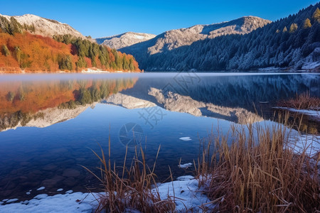 冬季户外的湖泊风景图片
