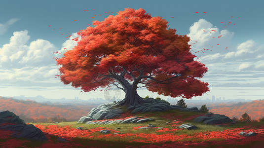 秋天的鲜红色的枫树图片