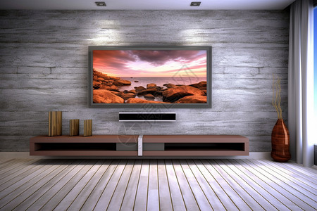 室内墙上的电视机图片