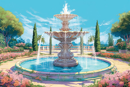 喷泉建筑的艺术插图图片