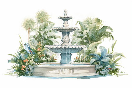 园林中的喷泉建筑图片