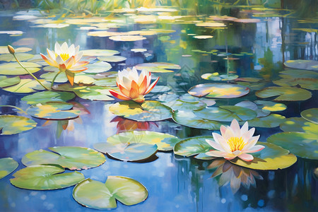 池塘中美丽的睡莲背景图片