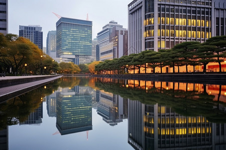 夜晚城市中的建筑景观图片