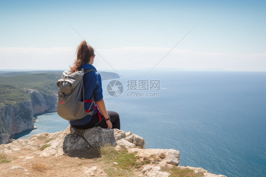 夏天岩石攀岩的女孩图片