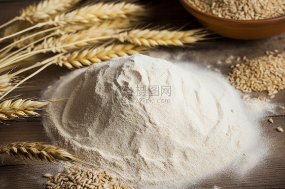 烘焙面包的全麦面粉图片