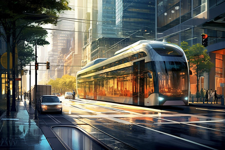 城市中的新能源公交车插图图片