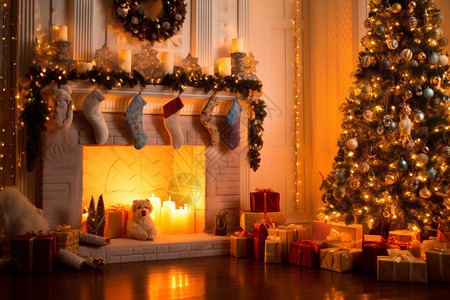 平安夜圣诞节时的家内装饰背景