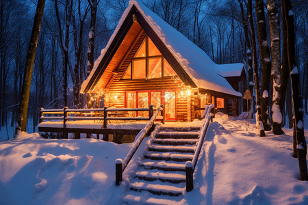 冬天里童话雪后的小木屋背景