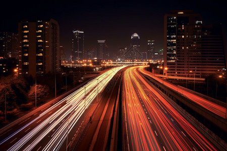 城市道路上的霓虹灯图片