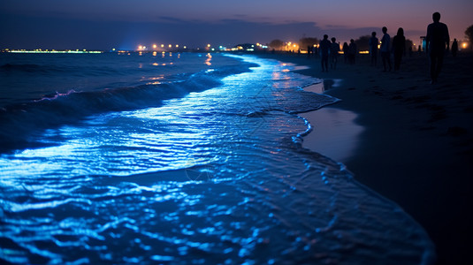 浅蓝色的荧光海滩高清图片