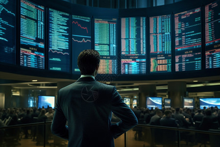 证券交易大厅的投资者图片