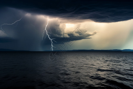 海上雷雨海上的雷暴天气背景