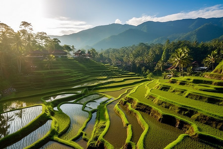 乡间的梯田水稻图片