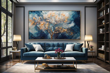 客厅的家具和油画背景