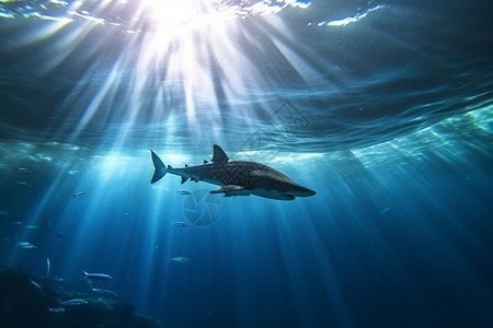 深海鲨鱼夏天水肺高清图片