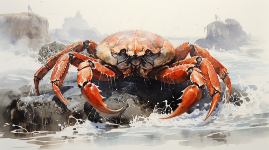 绘画的水墨螃蟹背景图片