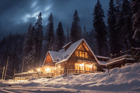 雪麻绳木冰天雪地里的房屋背景