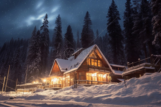 冰天雪地里的房屋图片