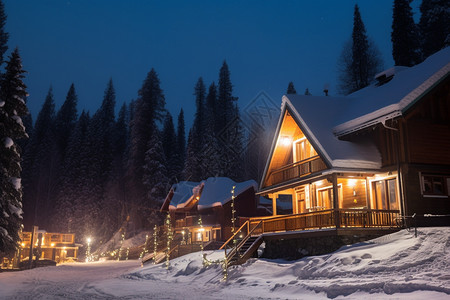 雪麻绳木冬天小屋背景