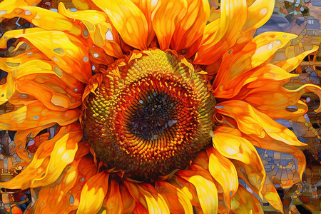 油画向日葵复杂的图案背景图片