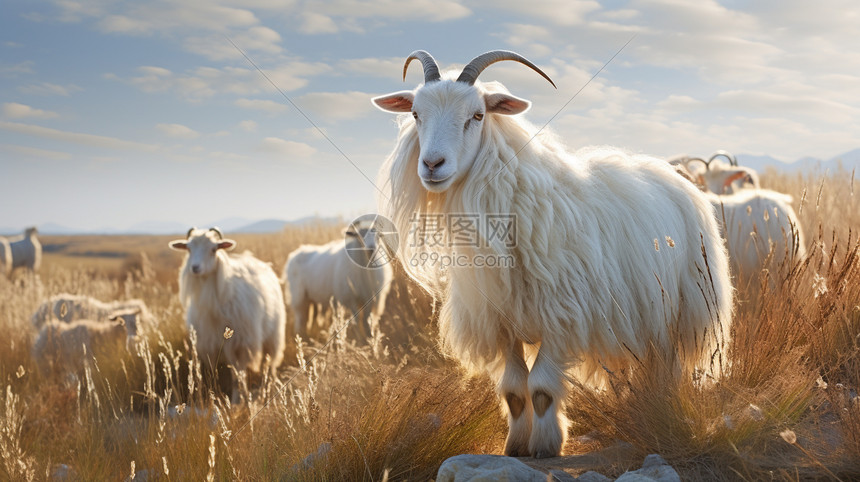 草原中的白绒山羊图片