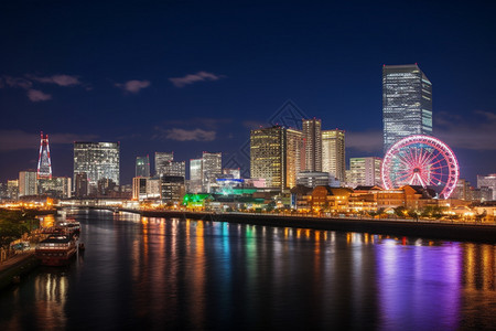 夜晚霓虹灯建筑群图片