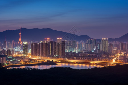 夜晚书桌城市景观建筑背景