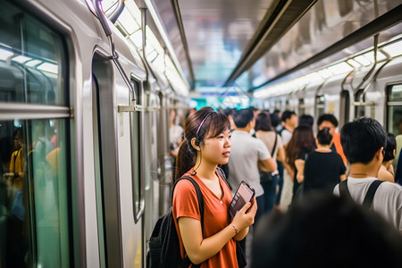 地铁听歌地铁中听歌的女士背景