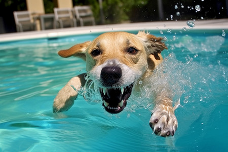 张开嘴游泳的狗图片