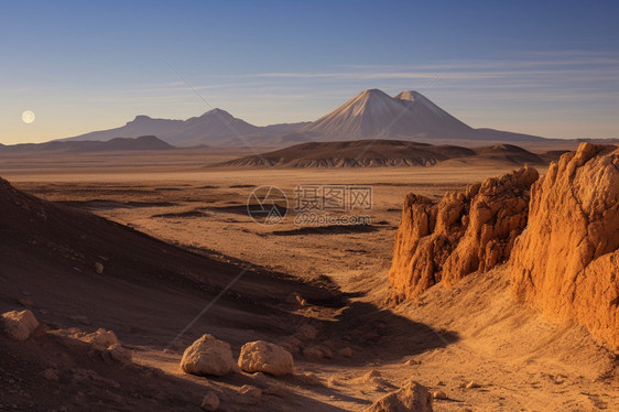 新疆沙漠上的山脉图片