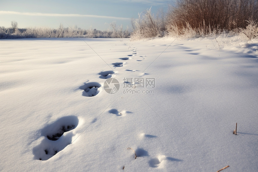 雪地中的脚印图片