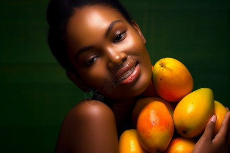 喜爱芒果的黑人女子图片