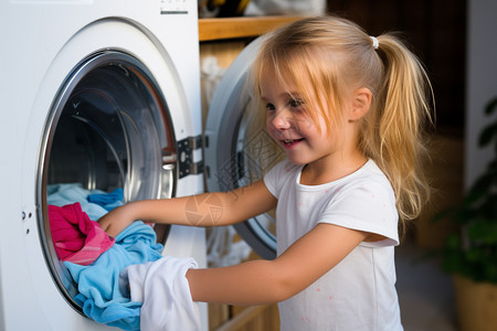 清洗衣物的小女孩图片