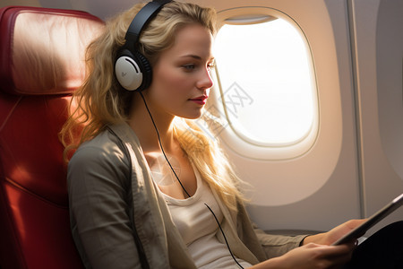 飞机上靠窗的女人图片