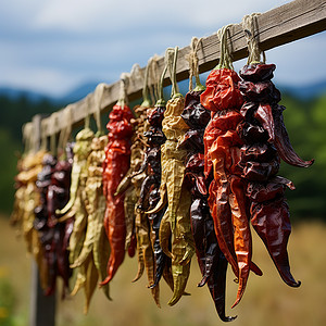 干辣椒串辣椒,户外,背景,夏天,晒,食物背景