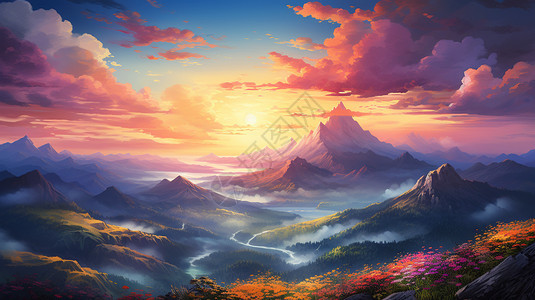 彩色缤纷的山脉图背景图片