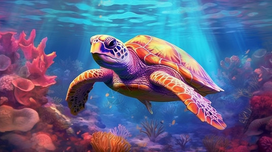 海洋中的美丽海龟背景图片