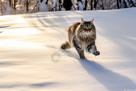 雪地上奔跑的挪威猫图片
