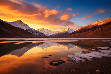 西藏湖泊黄昏时分冉乌湖的景观背景